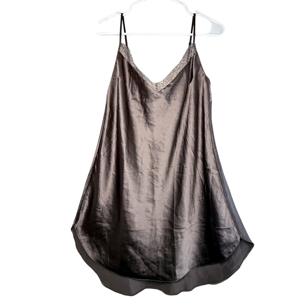 Victorias Secret Taupe Satin Lace Chemise Top Ethereal Slip Nightgown Womens M